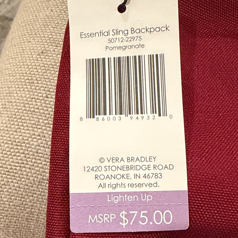 Vera Bradley Outlet Lighten Up Essential Sling Backpack in Pomegranate/NWT - Picture 5 of 9